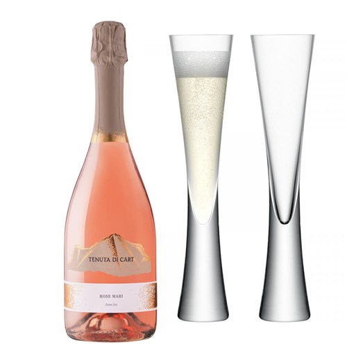 Tenuta Di Cart Spumante Rose Mari 75cl with LSA Moya Flutes